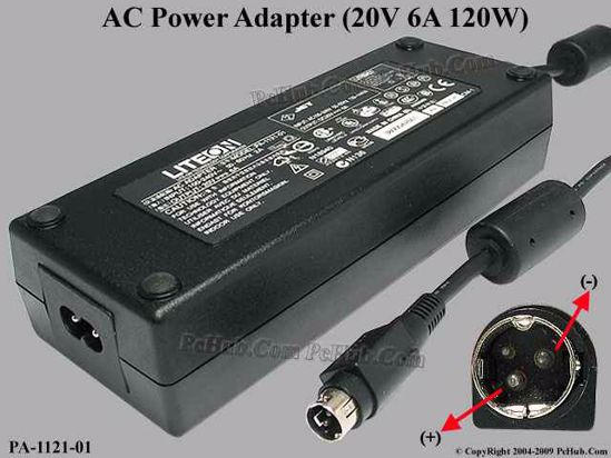 LITE-ON PA-1121-01 AC Adapter- Laptop 20V 6A, 3-Pin DIN, 2-Prong