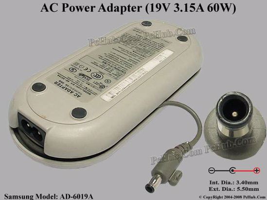 Samsung Laptop Common Item (Samsung Laptop) AC Adapter- Laptop AD-6019A, 19V 3.15A, Tip