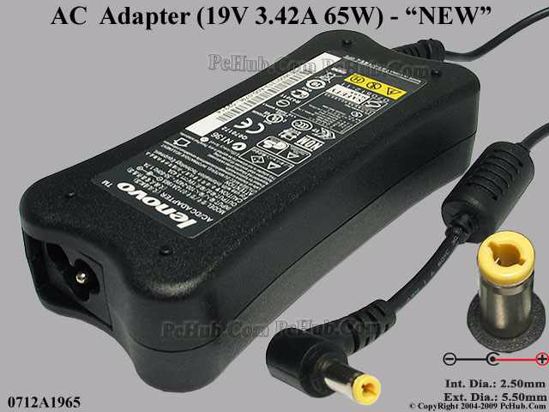 Lenovo Common Item (Lenovo) AC Adapter- Laptop 19V 3.42A, 5.5/2.5mm 12mm, 3-Prong, New