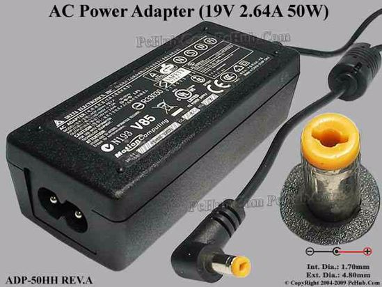 Delta Electronics ADP-50HH REV.A AC Adapter- Laptop 19V 2.64A, 4.8/1.7mm, 2-Prong