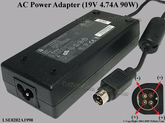 Li Shin LSE0202A1990 AC Adapter- Laptop 19V 4.74A, 4-Pin P1 2=V