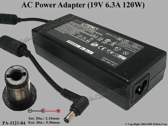 LITE-ON PA-1121-04 AC Adapter- Laptop 19V 6.3A, 5.5/2.1mm, 3-Prong