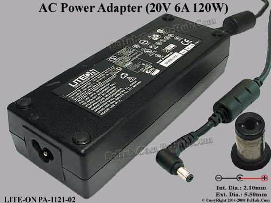 LITE-ON PA-1121-02 AC Adapter- Laptop 20V 6A, 5.5/2.1mm, 3-Prong