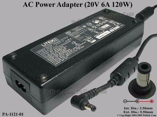 LITE-ON PA-1121-01 AC Adapter- Laptop 20V 6A, 5.5/2.5mm, 2-Prong