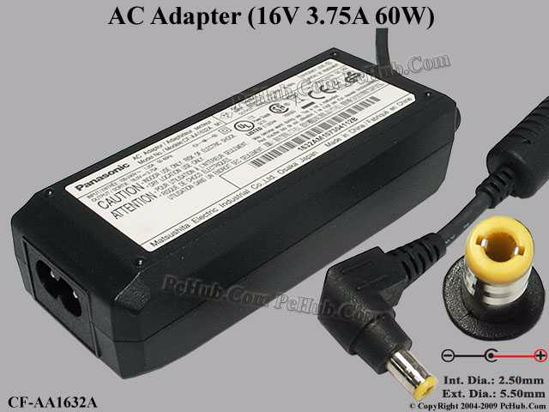 Panasonic Common Item (Panasonic) AC Adapter- Laptop 16V 3.75A, 5.5/2.5mm, 2 Prong