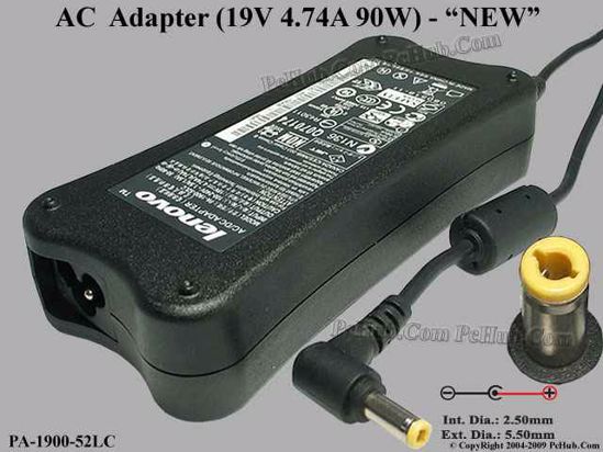 Lenovo Common Item (Lenovo) AC Adapter- Laptop 19V 4.74A, 5.5/2.5mm 12mm, 3-Prong