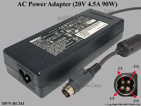 Dell Common Item (Dell) AC Adapter 20V Above 20V 4.5A, 4-Pin P1 4=V