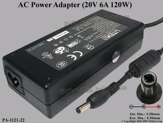 LITE-ON PA-1121-22 AC Adapter- Laptop 20V 6A, 5.5/2.5mm, 12mm, 3-Prong, New