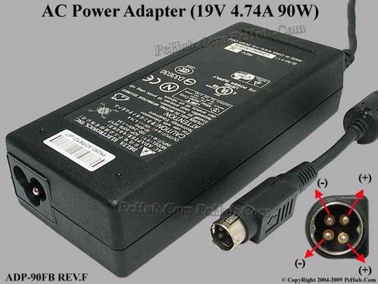 Delta Electronics ADP-90FB REV.F AC Adapter- Laptop 19V 4.74A, 4-Pin P1 4=V