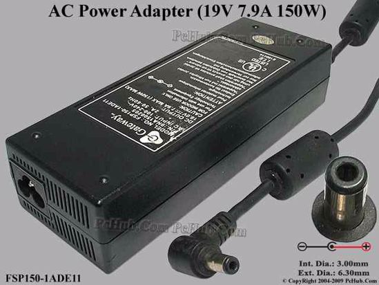 Gateway Common Item (Gateway) AC Adapter- Laptop 19V 7.9A, 6.3/3.0mm, 3-Prong