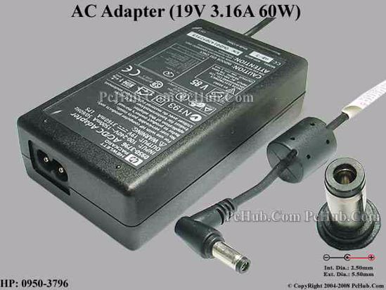 HP Common Item (HP) AC Adapter 13V-19V 19V 3.16A, 5.5/2.5mm, 2-Prong