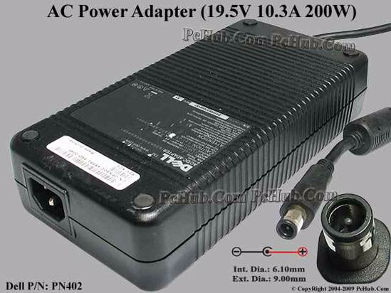 Dell Common Item (Dell) AC Adapter- Laptop 19.5V 10.3A, 9.0/6.1mm With Pin, C14