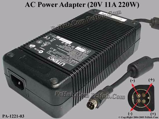 LITE-ON PA-1221-03 AC Adapter- Laptop 20V 11A, 4-Pin, P1 4=