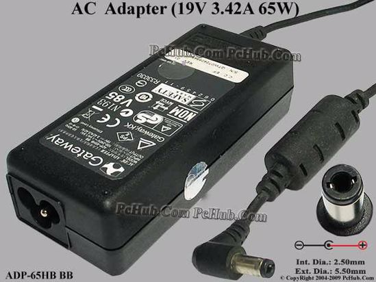 Gateway Common Item (Gateway) AC Adapter- Laptop 19V 3.42A, 5,5x2.5mm 3-Prong