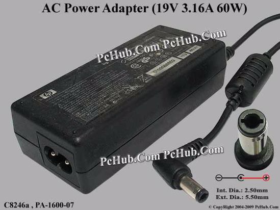 HP Common Item (HP) AC Adapter 13V-19V 19V 3.16A, 5.5/2.5mm, 2-Prong