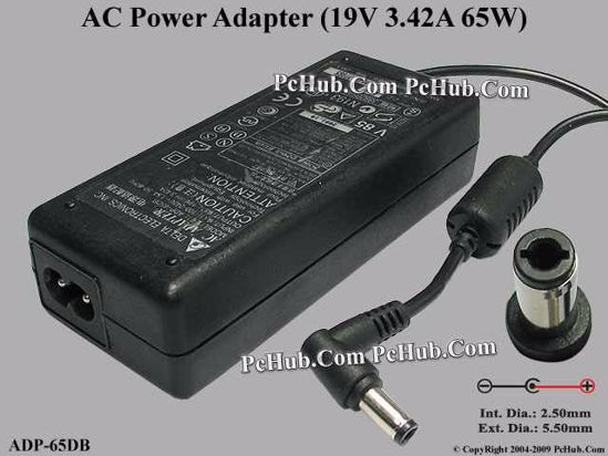 Delta Electronics ADP-65DB AC Adapter- Laptop 19V 3.42A, 5.5/2.5mm, 2-Prong