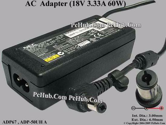 NEC Common Item (NEC) AC Adapter- Laptop ADP67, 15V 3.33A, Tip-D, (2-Prong)