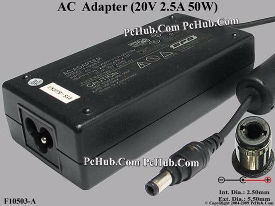 EPS F10503-A AC Adapter- Laptop 20V 2.5A 2.5/5.5mm, 3-prong