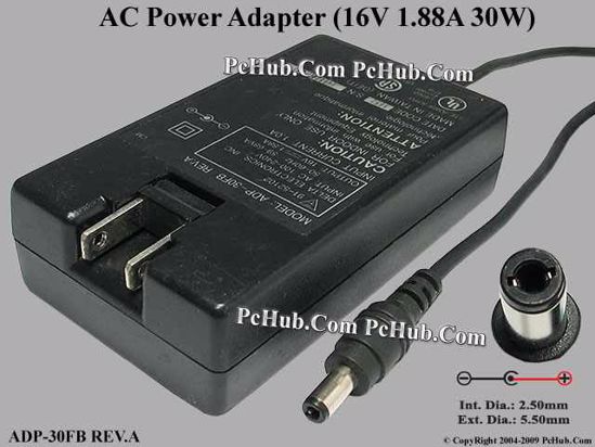 Delta Electronics ADP-30FB REV.A AC Adapter 13V-19V 16V 1.88A, Tip-C, US 2-pin