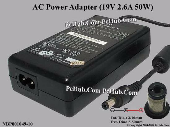 MicronPC (MPC) Common Item (MicronPC) AC Adapter- Laptop 19V 2.6A, 5.5/2.1mm, 2-Prong