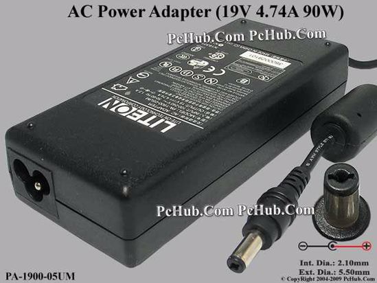 LITE-ON PA-1900-05UM AC Adapter- Laptop 19V 4.74A, 2.1/5.5mm, 3-prong