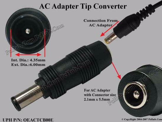 ACP For Laptop DC Tip Converter 5.5/2.1mm to Fujitsu/Sony 6.0/4.3mm Plug With Pin,