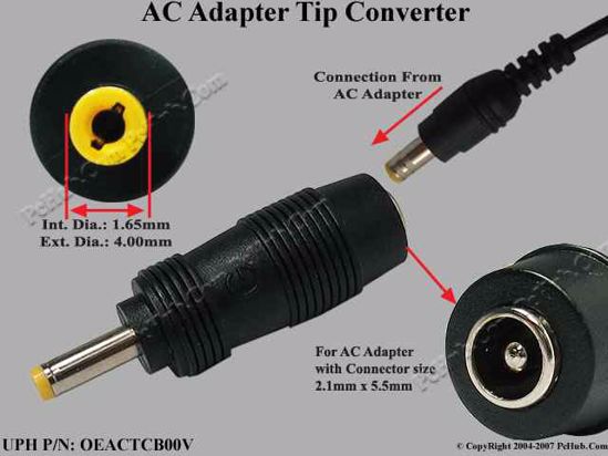 ACP Plug DC Tip Converter 5.5/2.1mm to 4.0/1.7mm Plug, Straight, Female To M