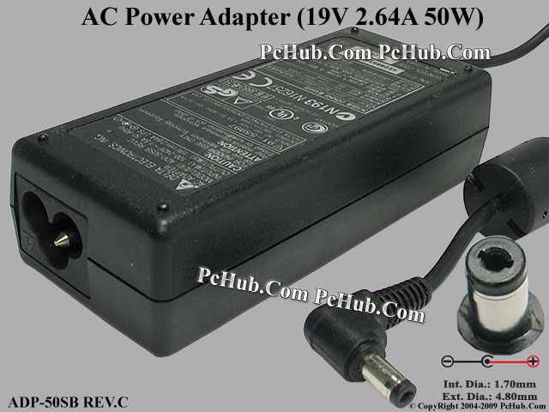 Delta Electronics ADP-50SB REV.C AC Adapter- Laptop 19V 2.64A, 4.8/1.7mm, 3-Prong