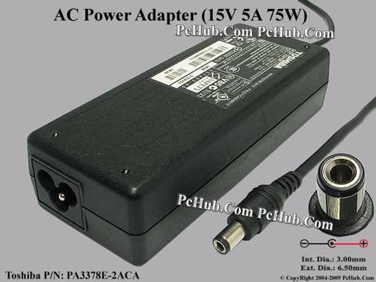 Toshiba Common Item (Toshiba) AC Adapter- Laptop 15V 5A, 6.3/3.0mm, 3-Prong