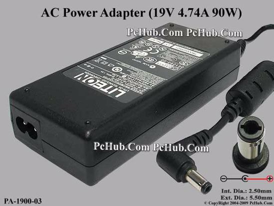 LITE-ON PA-1900-03 AC Adapter- Laptop 19V 4.74A, 5.5/2.5mm, 2-Prong