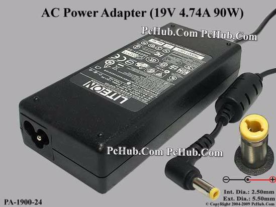 LITE-ON PA-1900-24 AC Adapter- Laptop 19V 4.74A, 5.5/2.5mm, 3-Prong