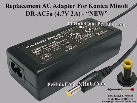 UPH For Konica Minolta Camera- AC Adapter DR-AC5a, 4.7V 2A, (1.7/4.0) , (2-Prong)