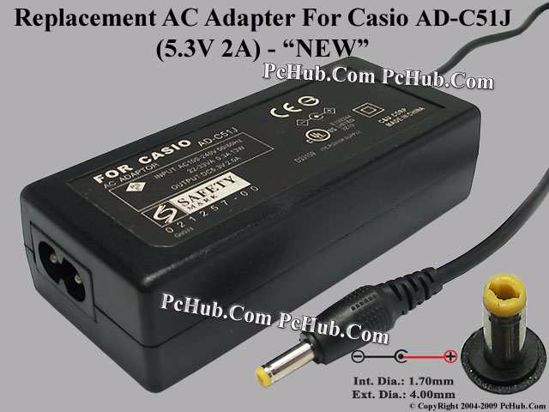 UPH For Casio Camera- AC Adapter AD-C51J, 5.3V 2A, (1.7/4.0), NEW, (2-prong)