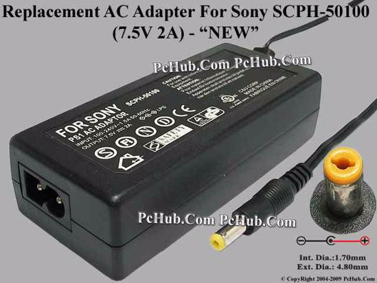 UPH For Sony Camera- AC Adapter SCPH-50100, 7.5V 2A, (1.7/4.8), (2-prong)