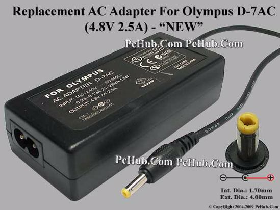 UPH For Olympus Camera- AC Adapter 4.8V 2.5A, D-7AC, (1.7/4.0), (2-prong)