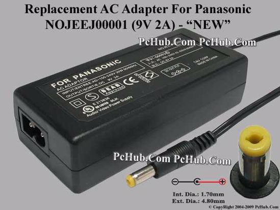 UPH For Panasonic Camera- AC Adapter 9V 2A, 4.8/1.7mm, 2-Prong, New