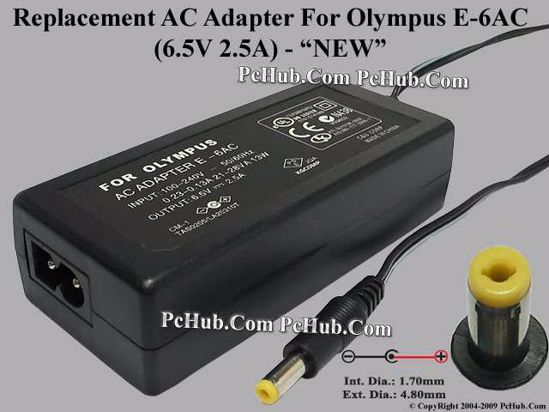 UPH For Olympus Camera- AC Adapter E-6AC, 6.5V 2.5A, (1.7/4.8), (2-prong)