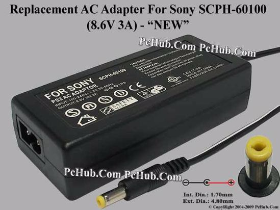 UPH For Sony Camera- AC Adapter SCPH-60100, 8.6V 3A, (1.7/4.8), (2-prong)