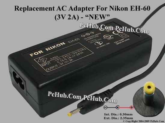 UPH For Nikon Camera- AC Adapter EH-60, 3V 2A, (0.3/2.35), (2-prong)