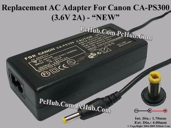 UPH For Canon Camera- AC Adapter CA-PS300, 3.6V 2A, (1.7/4.0), (2-prong)