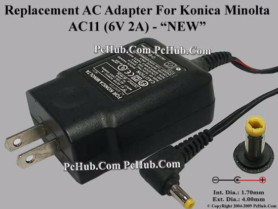 UPH For Konica Minolta Camera- AC Adapter AC11, 6V 2A, (1.7/4.0), 2-pin Plug