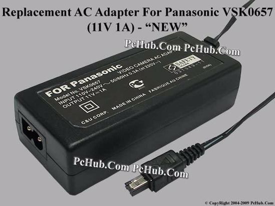 UPH For Panasonic Camera- AC Adapter VSK0657, 11V 1A, (2-prong)