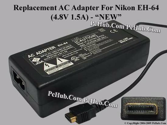 UPH For Nikon Camera- AC Adapter EH-64, 4.8V 1.5A, (2-prong)