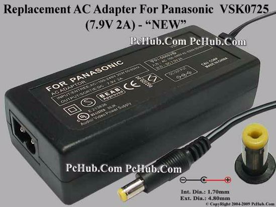 UPH For Panasonic Camera- AC Adapter 7.9V 2A, 4.8/1.7mm, 2-Prong, New