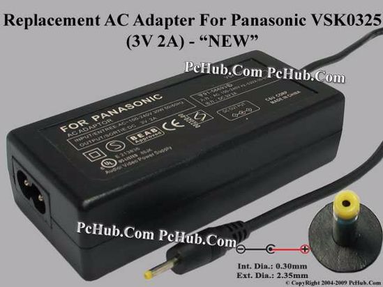 UPH For Panasonic Camera- AC Adapter VSK0325, 3V 2A, (0.3/1.35), (2-prong)