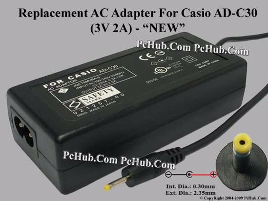 UPH For Casio Camera- AC Adapter AD-C30, 3V 2A, (0.3/2.35), (2-prong)