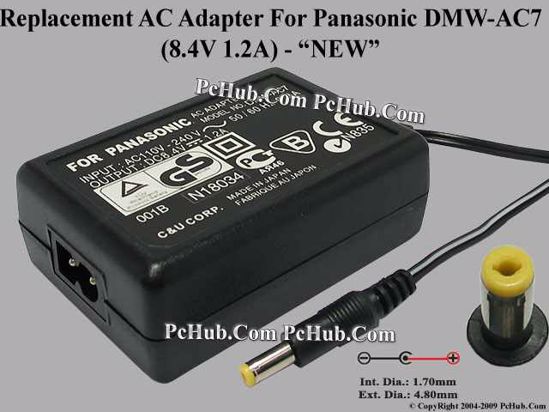 UPH For Panasonic Camera- AC Adapter DMW-AC7, 8.4V 1.2A, (1.7/4.8), (2-Prong)