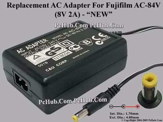 UPH For Fujifilm Camera- AC Adapter AC-84V, 8V 2A, (1.7/4.8mm), (2-Prong)