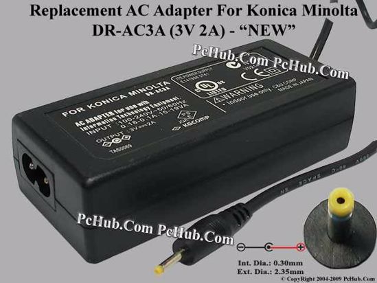 UPH For Konica Minolta Camera- AC Adapter DR-AC3A, 3V 2A, (0.3/2.35mm), 2-prong