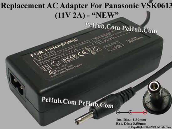 UPH For Panasonic Camera- AC Adapter VSK0613, 11V 2A, (1.3/3.5), (2-prong)